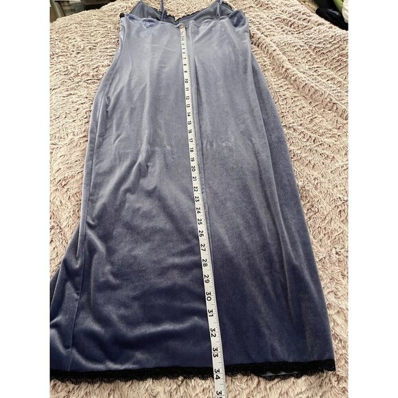 Forever 21‎ Womens Velvet Slip Dress With Lace Trim & Side Slit In Blue - Picture 13 of 15